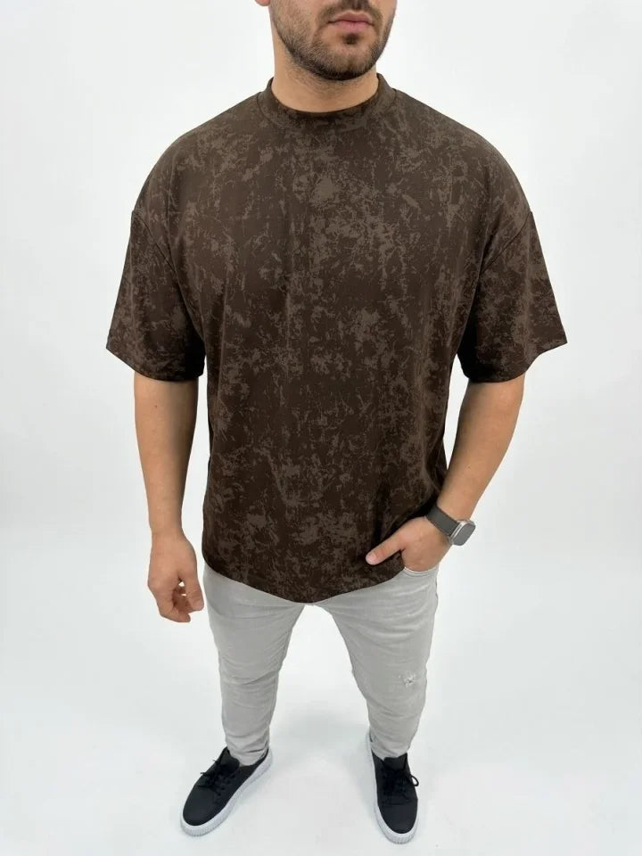 Erkek Premium Tişört OSY Yumuşak Dokulu Yıkamalı Oversize T-Shirt - Kahverengi (186166)