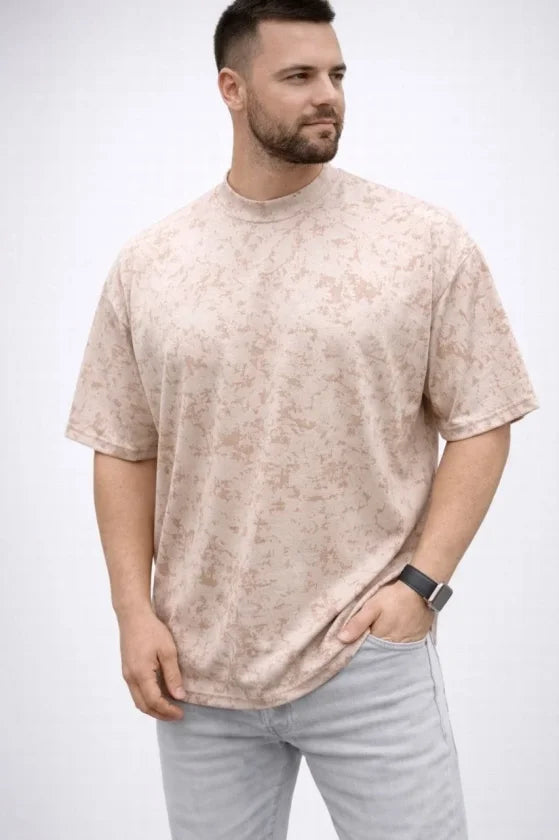 Erkek Premium Tişört OSY Yumuşak Dokulu Yıkamalı Oversize T-Shirt - Bej (186167)