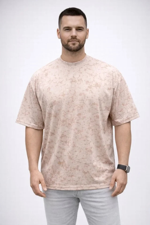 Erkek Premium Tişört OSY Yumuşak Dokulu Yıkamalı Oversize T-Shirt - Bej (186167)