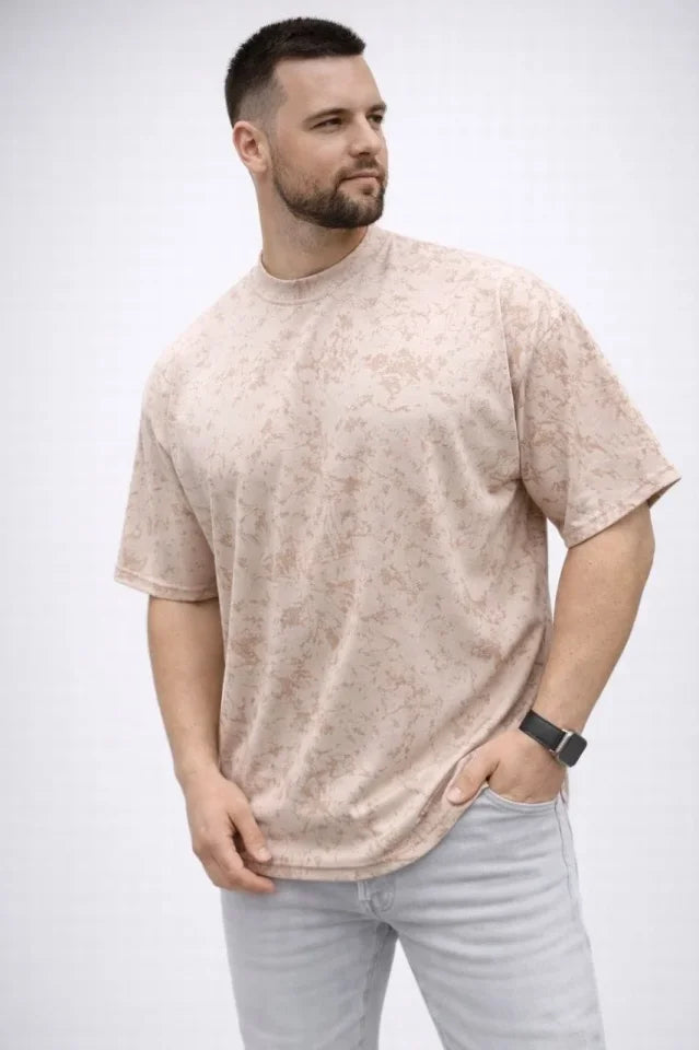 Erkek Premium Tişört OSY Yumuşak Dokulu Yıkamalı Oversize T-Shirt - Bej (186167)