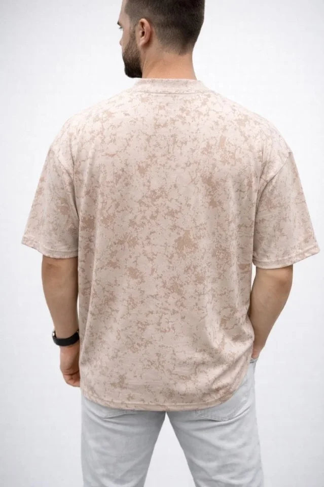 Erkek Premium Tişört OSY Yumuşak Dokulu Yıkamalı Oversize T-Shirt - Bej (186167)