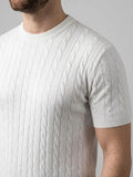 Erkek Yazlık Triko Dokuma Tişört Kısa Kol Bisiklet Yaka Örgü Desenli T-Shirt - Beyaz (186179)