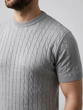 Erkek Yazlık Triko Dokuma Tişört Kısa Kol Bisiklet Yaka Örgü Desenli T-Shirt - Gri (186183)
