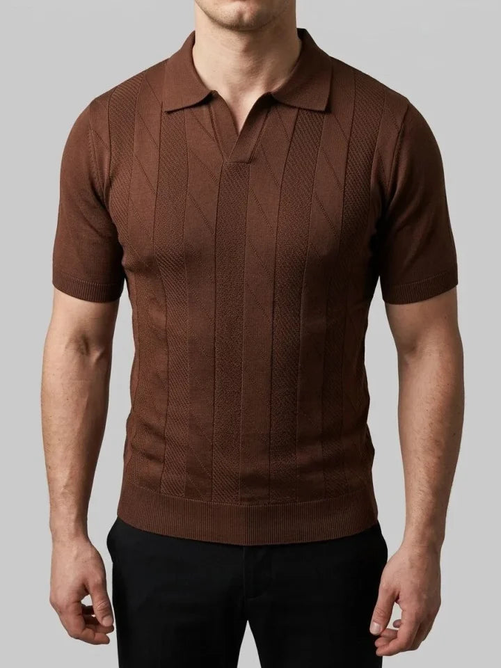 Erkek Yazlık Triko Dokuma Tişört Kısa Kol Polo Yaka T-Shirt - Kahverengi (186204)