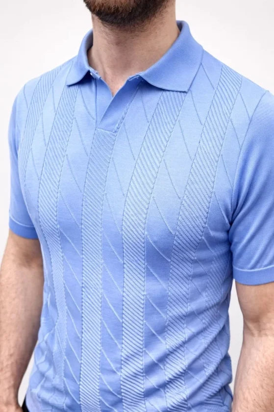 Erkek Yazlık Triko Dokuma Tişört Kısa Kol Polo Yaka T-Shirt - Bebek Mavisi (186207)