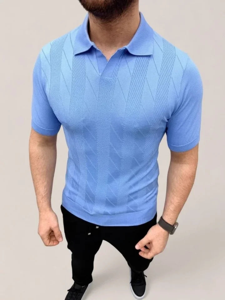 Erkek Yazlık Triko Dokuma Tişört Kısa Kol Polo Yaka T-Shirt - Bebek Mavisi (186207)