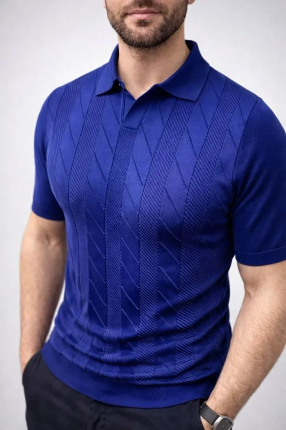 Erkek Yazlık Triko Dokuma Tişört Kısa Kol Polo Yaka T-Shirt - Lacivert (186208)