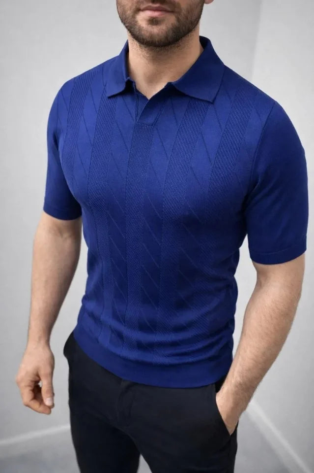 Erkek Yazlık Triko Dokuma Tişört Kısa Kol Polo Yaka T-Shirt - Lacivert (186208)