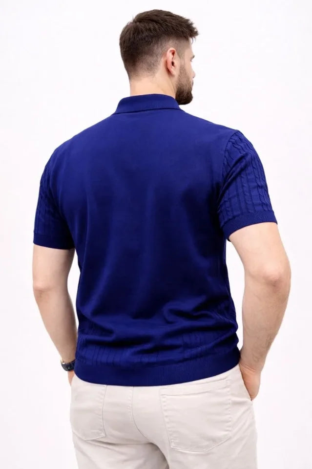 Erkek Yazlık Triko Tişört Kısa Kol Polo Yaka Düğmeli T-Shirt - Lacivert (186219)