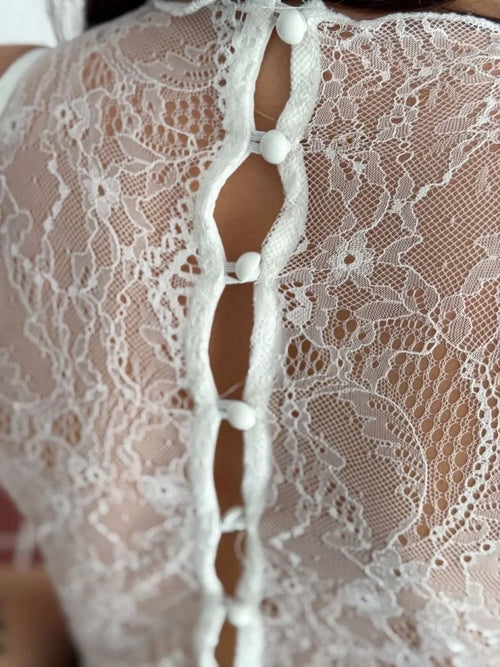 Dantel Detaylı Derin Dekolte Body Şık Kolsuz Yazlık Bodysuit - Beyaz (186681)