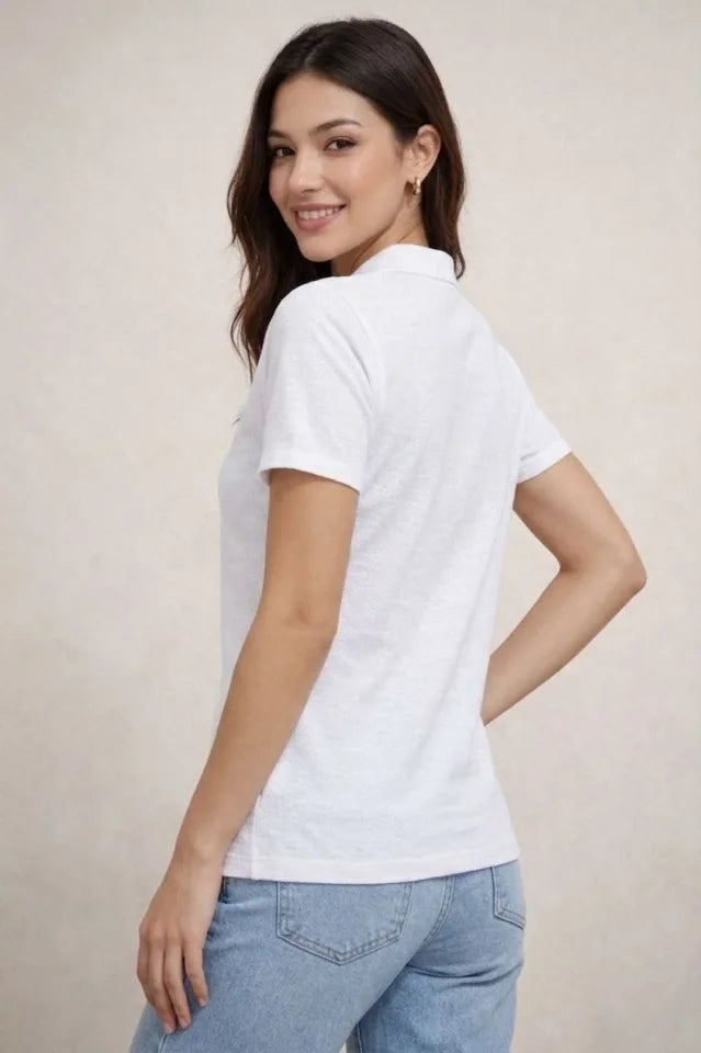 Polo Yaka Pike Kumaş Düğmeli Basic Tişört T-Shirt Günlük Rahat - Beyaz (186714)