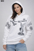 3 İplik Pamuklu Kapüşonlu Baskılı Sweatshirt Hoodie Beyaz (186722)