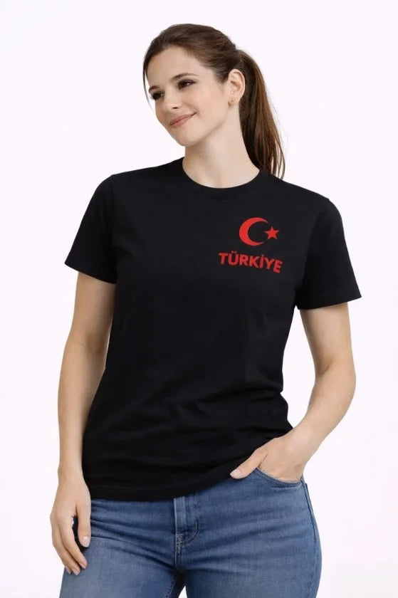 TÜRKİYE Ay Yıldız Baskılı Taraftar Forma T-Shirt - Siyah (186740)