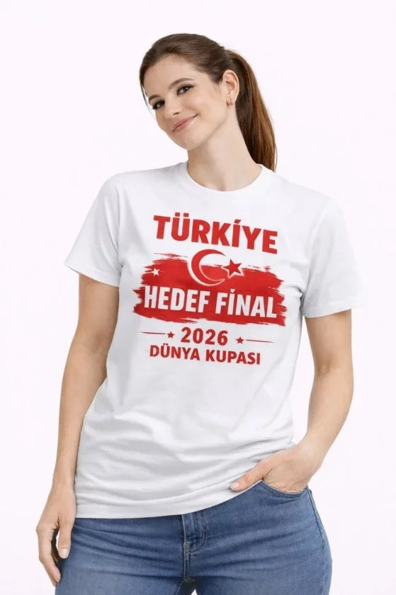 TÜRKİYE Baskılı Tişört Ay Yıldız 2026 Dünya Kupası Taraftar Forma T-Shirt - Beyaz (186741)