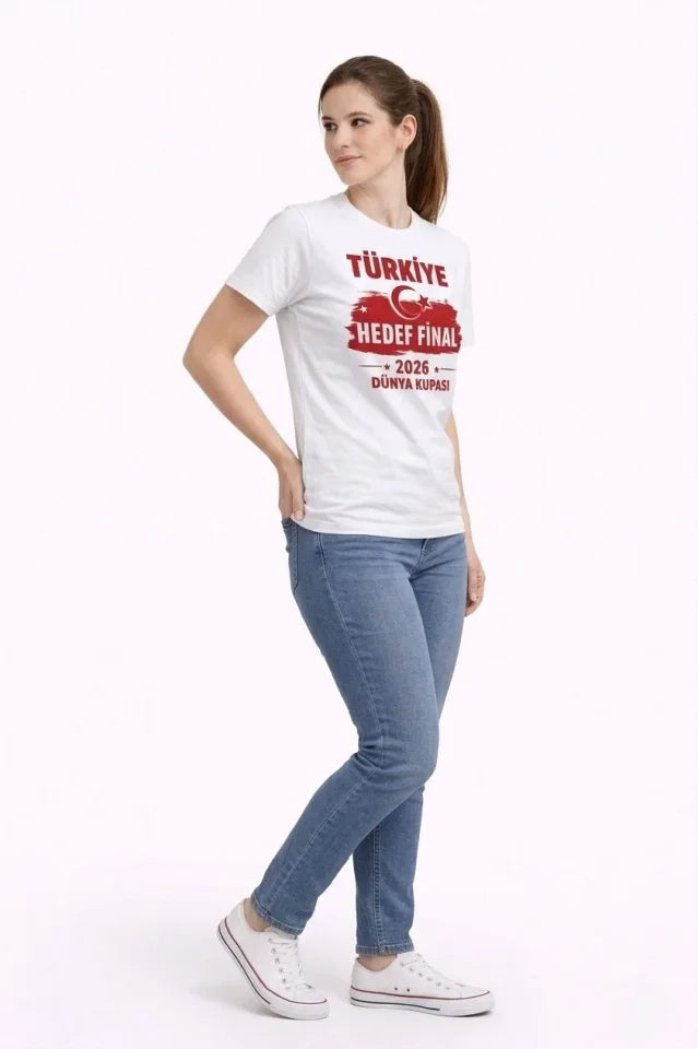 TÜRKİYE Baskılı Tişört Ay Yıldız 2026 Dünya Kupası Taraftar Forma T-Shirt - Beyaz (186741)