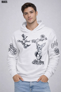 Erkek Kapüşonlu Baskılı Sweatshirt Beyaz