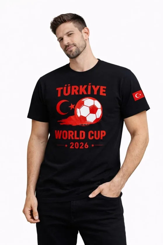 Erkek Türkiye World Cup 2026 Baskılı Tişört Futbol Temalı Forma T-Shirt - Siyah (186840)