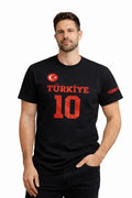 Erkek TÜRKİYE Ay Yıldız Baskılı 10 Numara Forma Tişört Taraftar T-Shirt - Siyah (186843)