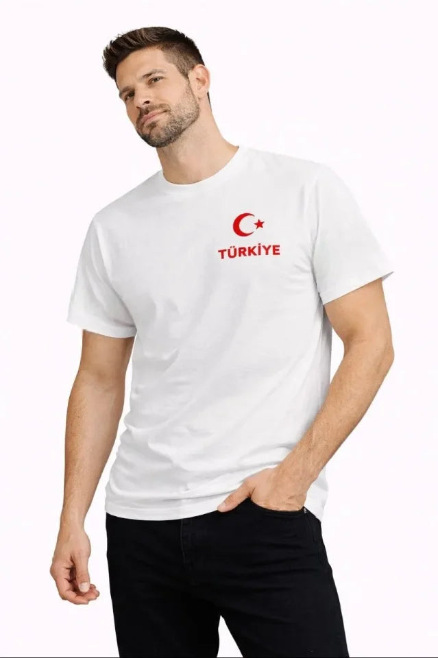Erkek TÜRKİYE Ay Yıldız Baskılı Taraftar Forma T-Shirt - Beyaz (186844)