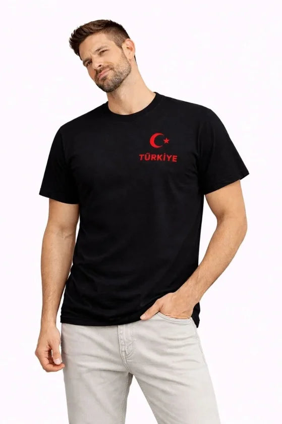 Erkek TÜRKİYE Ay Yıldız Baskılı Taraftar Forma T-Shirt - Siyah (186845)