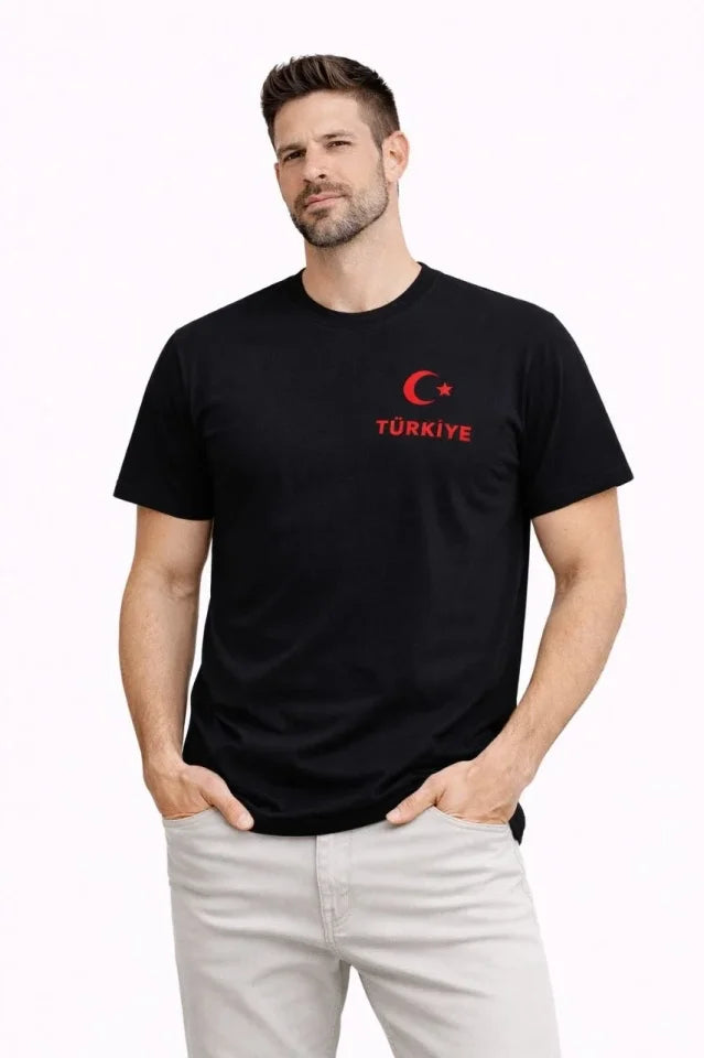 Erkek TÜRKİYE Ay Yıldız Baskılı Taraftar Forma T-Shirt - Siyah (186845)