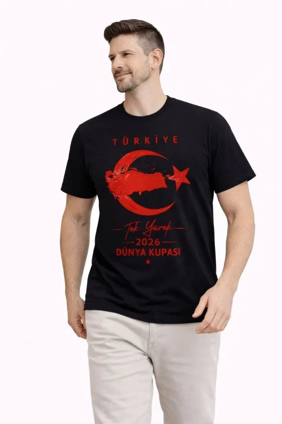 Erkek TÜRKİYE Ay Yıldız Baskılı Taraftar Forma T-Shirt - Siyah (186847)