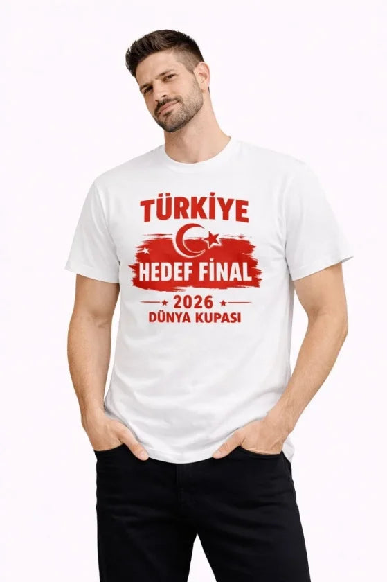 Erkek TÜRKİYE Baskılı Tişört Ay Yıldız 2026 Dünya Kupası Taraftar Forma T-Shirt - Beyaz (186850)