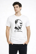 Erkek Atatürk Baskılı Tişört Kısa Kollu Bisiklet Yaka T-Shirt - Beyaz (187666)