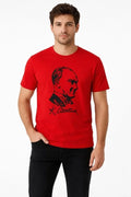 Erkek Atatürk Baskılı Tişört Kısa Kollu Bisiklet Yaka T-Shirt - Kırmızı (187667)