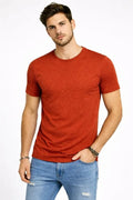 Erkek Flam Kumaş Melanj Dokulu Regular Fit Tişört Bisiklet Yaka Yazlık T-Shirt - Kiremit (187681)