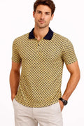 Erkek Pike Kumaş Polo Yaka Desenli Tişört Kısa Kol Yazlık T-Shirt - Sarı (187685)