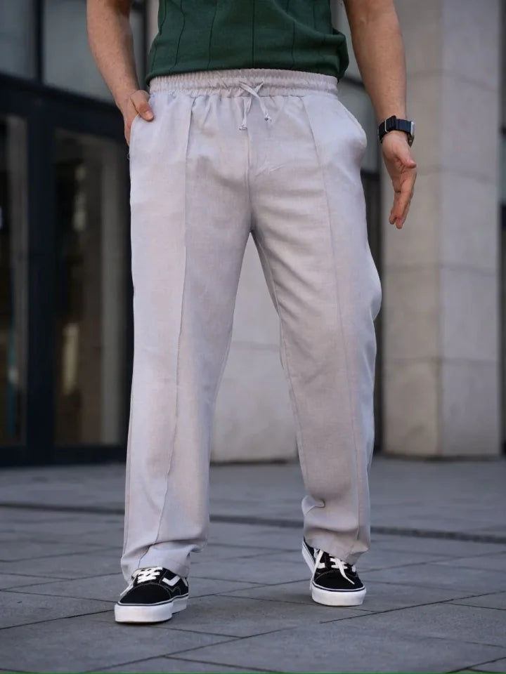 Erkek Keten Cepli Çıma Dikişli Jogger Buggy Pantalon Rahat Kalıp - Gri (188268)