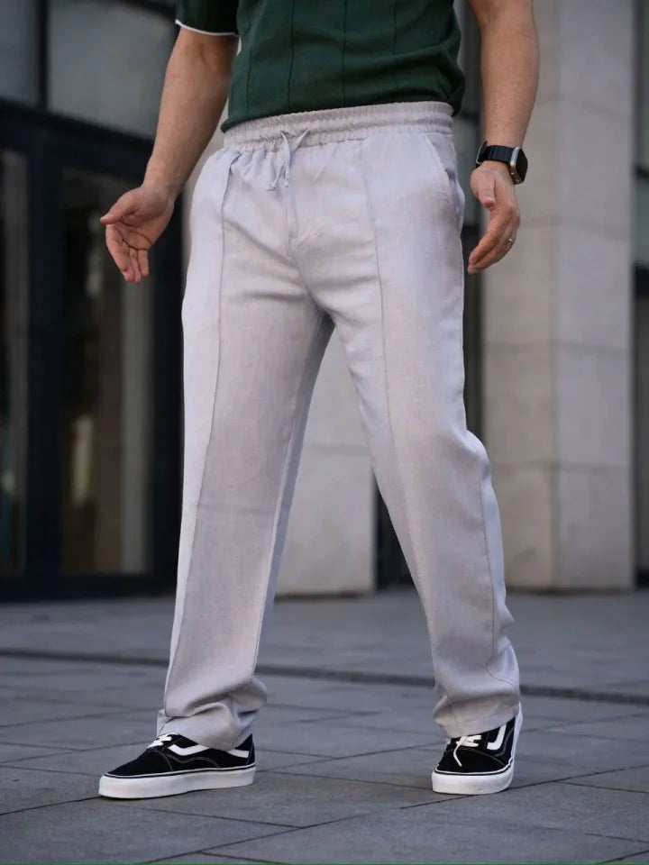 Erkek Keten Cepli Çıma Dikişli Jogger Buggy Pantalon Rahat Kalıp - Gri (188268)