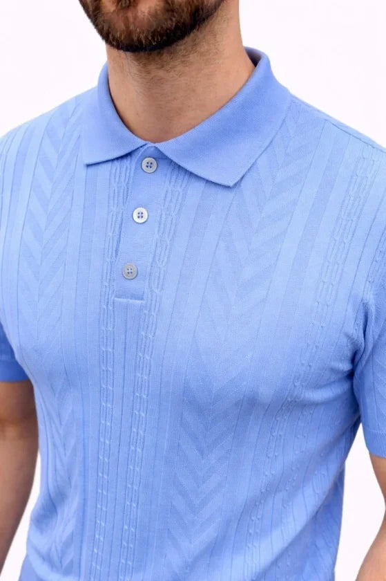 Erkek Yazlık Triko Tişört Kısa Kol Polo Yaka Düğmeli T-Shirt - Bebek Mavisi (188281)