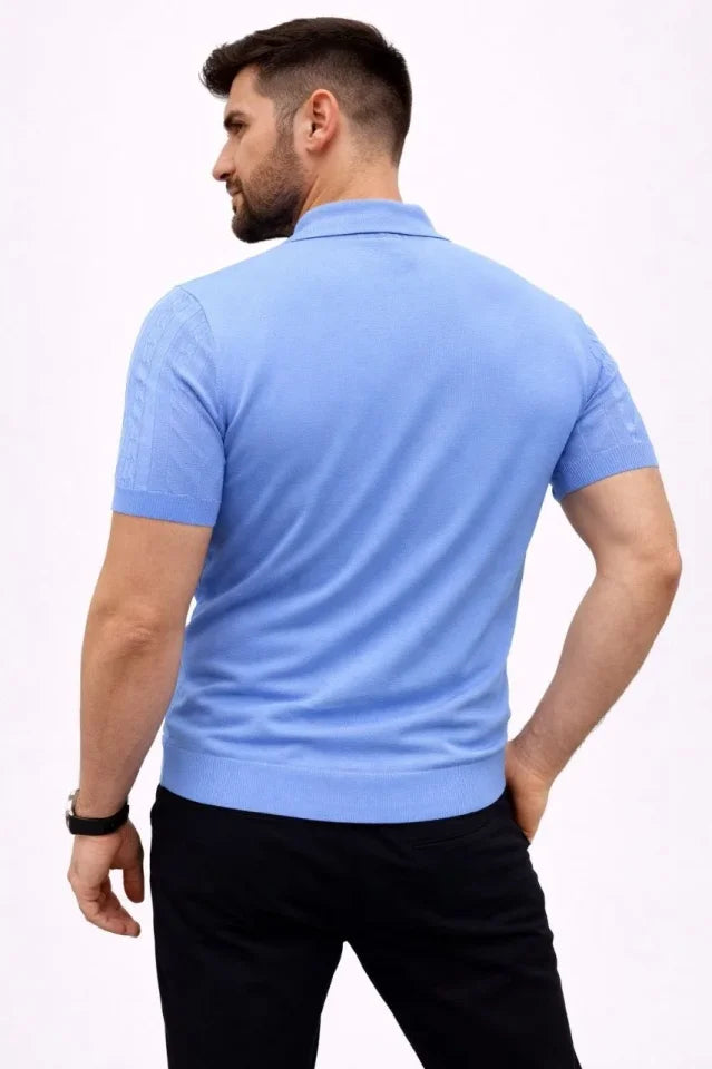 Erkek Yazlık Triko Tişört Kısa Kol Polo Yaka Düğmeli T-Shirt - Bebek Mavisi (188281)