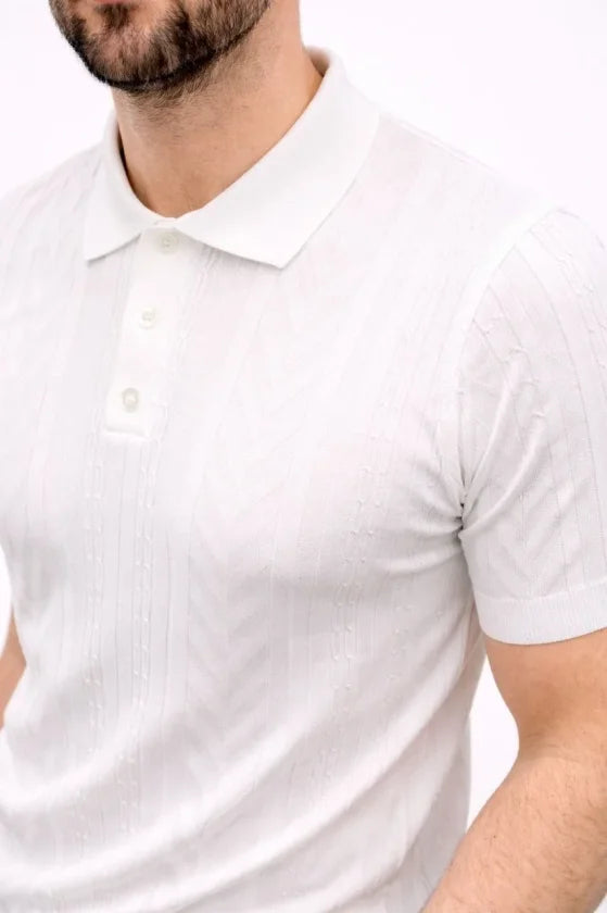 Erkek Yazlık Triko Tişört Kısa Kol Polo Yaka Düğmeli T-Shirt - Beyaz (188282)