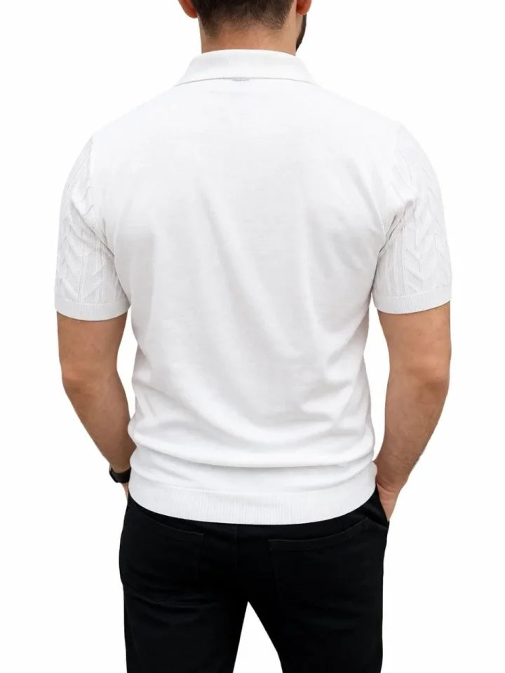 Erkek Yazlık Triko Tişört Kısa Kol Polo Yaka Düğmeli T-Shirt - Beyaz (188282)