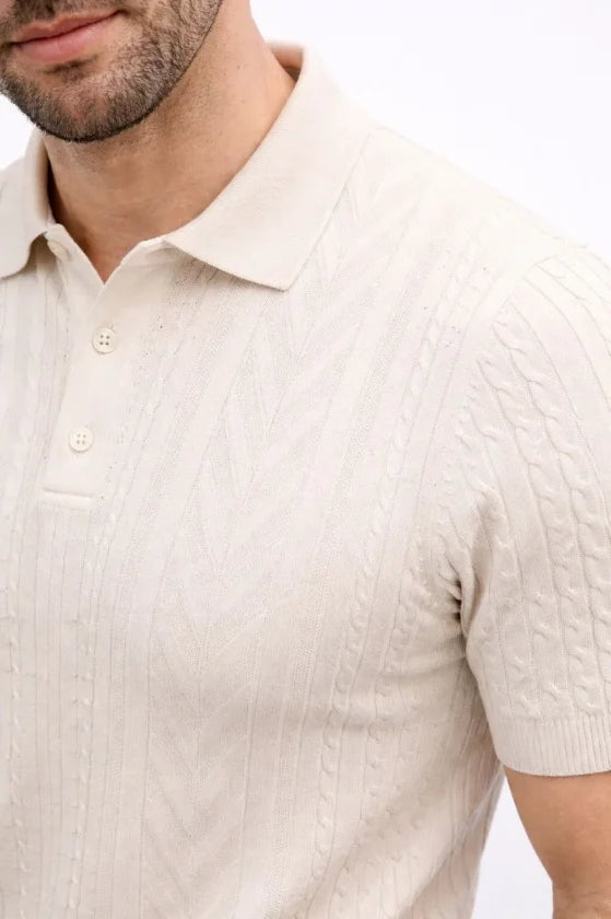 Erkek Yazlık Triko Tişört Kısa Kol Polo Yaka Düğmeli T-Shirt - Krem (188283)