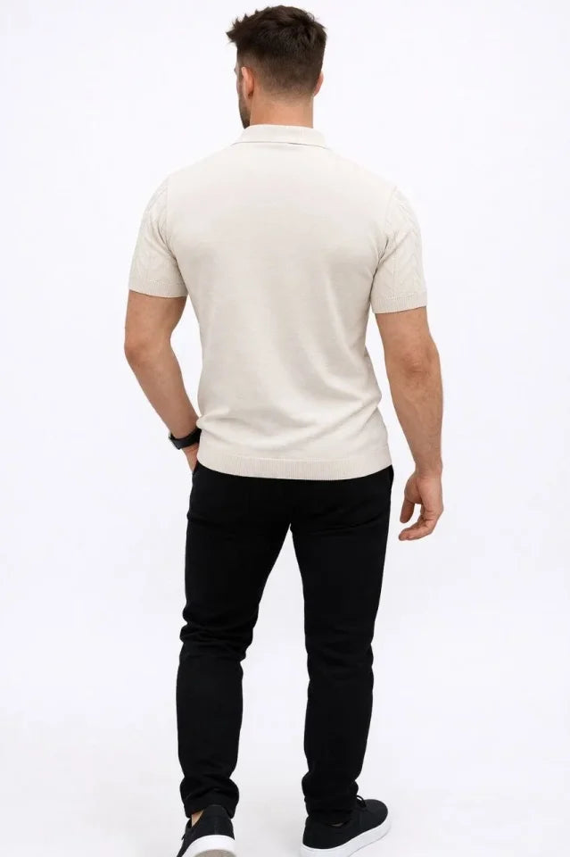 Erkek Yazlık Triko Tişört Kısa Kol Polo Yaka Düğmeli T-Shirt - Krem (188283)