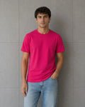 Erkek Basic Pamuklu Tişört Bisiklet Yaka Düz Renk Regular Fit T-Shirt - Fuşya (188398)