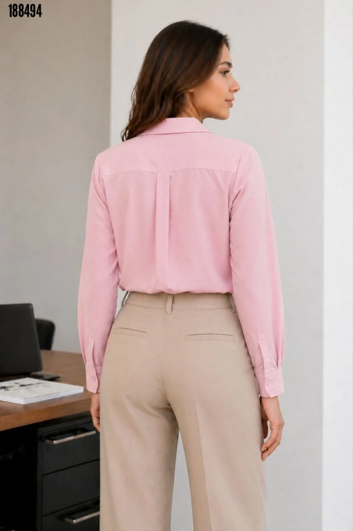 Uzun Kol Gömlek Düğmeli Klasik Yaka Günlük ve Ofis Toz Pembe (188494)