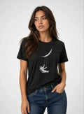 Astronot Ay Temalı Tişört Kısa Kol Yazlık Bisiklet Yaka T-Shirt - Siyah (188620)