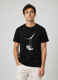 Erkek Astronot Ay Temalı Tişört Kısa Kol Yazlık Bisiklet Yaka T-Shirt - Siyah (188622)