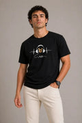 Erkek Müzik Temalı Baskılı Tişört Bisiklet Yaka Kısa Kol T-Shirt - Siyah (188682)