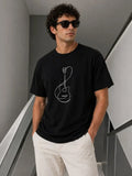 Erkek Minimal Gitar Baskılı Tişört T-Shirt Yazlık Kısa Kol Bisiklet Yaka T-Shirt - Siyah (188684)