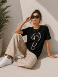 Kuğu Figürlü Soru İşareti Baskılı Tişört Kısa Kol TShirt Siyah