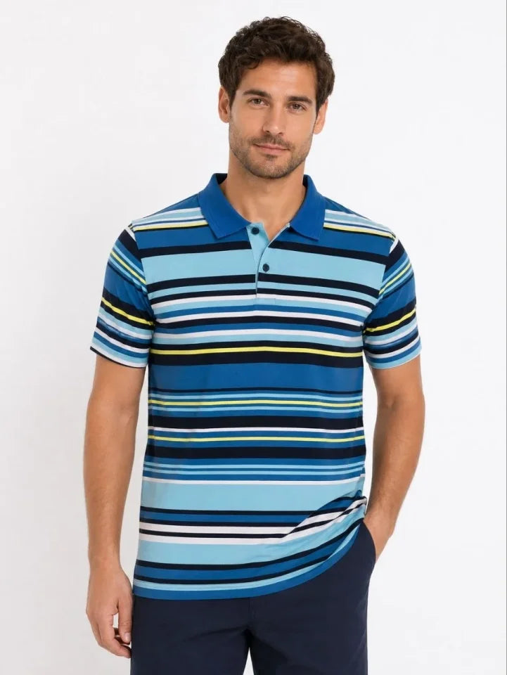 Erkek Çizgili Polo Yaka Tişört Kısa Kol Yazlık T-Shirt Regular Fit - Mavi (189015)