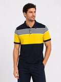 Erkek Pike Kumaş Çizgili Polo Yaka Tişört Kısa Kol Yazlık T-Shirt - Lacivert (189019)