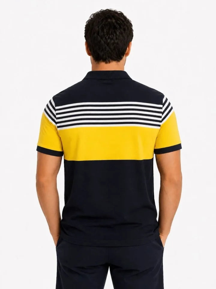 Erkek Pike Kumaş Çizgili Polo Yaka Tişört Kısa Kol Yazlık T-Shirt - Lacivert (189019)