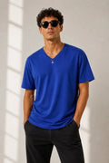 Erkek V Yaka Basic Tişört Kısa Kol Yazlık Regular Fit T-Shirt - Saks Mavisi (189121)